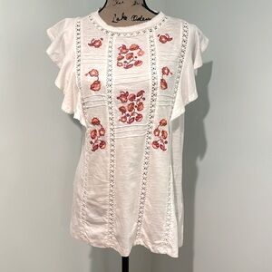 HANNAH size medium Women's Floral Embroidered Lace Detail Sleeveless Top